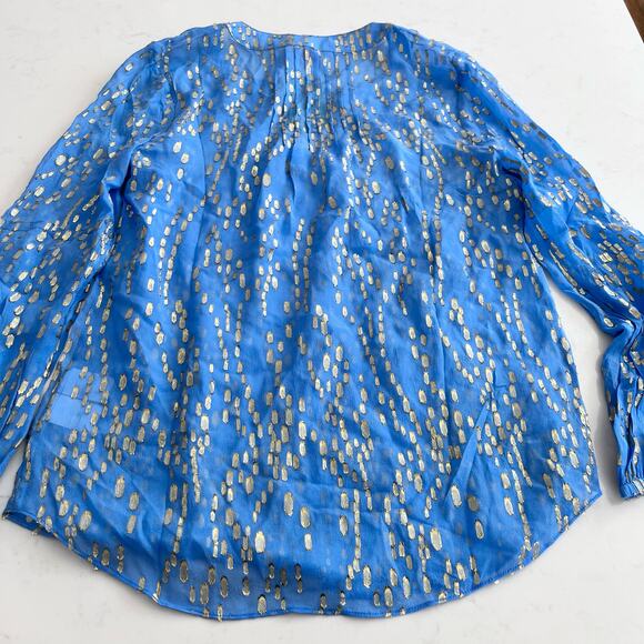 Lilly Pulitzer Silk Metallic Colby Top Ariel Blue Gold XXS. NWT - Picture 7 of 8